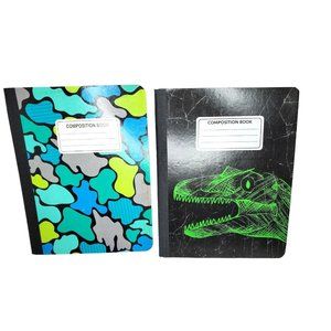 Lot Of 2 Composite Books Dinosaur & Multicolor Blotches Notebooks